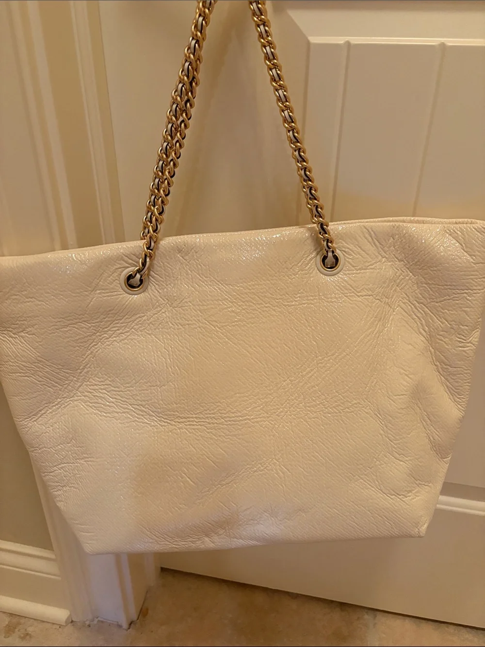 Tory Burch Cream Leather Tote with Gold Chain Straps